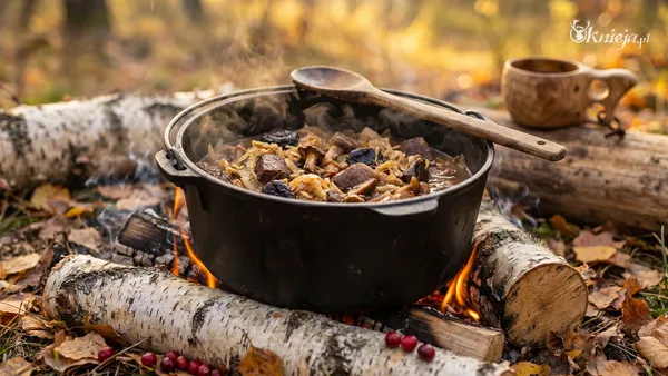 Bigos w żeliwnym kociołku — jesienne ognisko w lesie